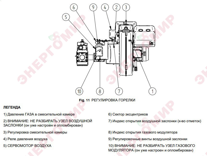 Регулировка горелки FBR Регулировка горелки FBR