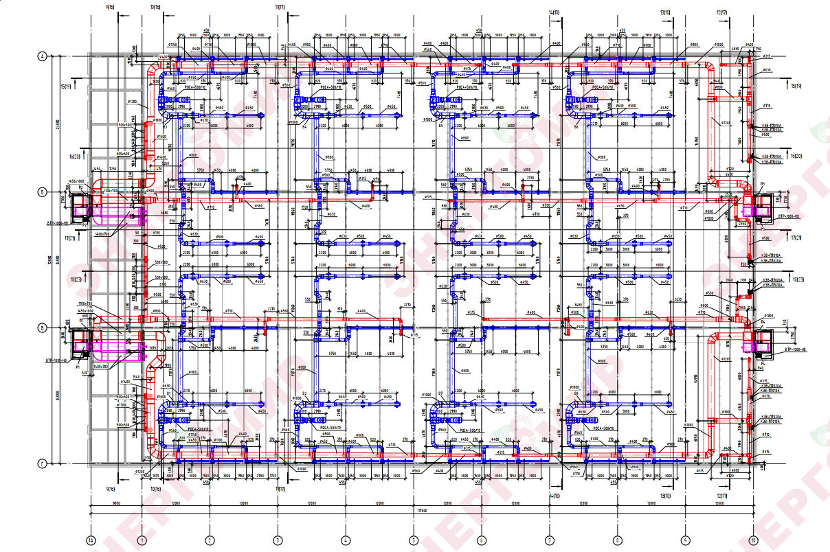 Сводный план системы отопления и вентиляции цеха Сводный план системы отопления и вентиляции цеха