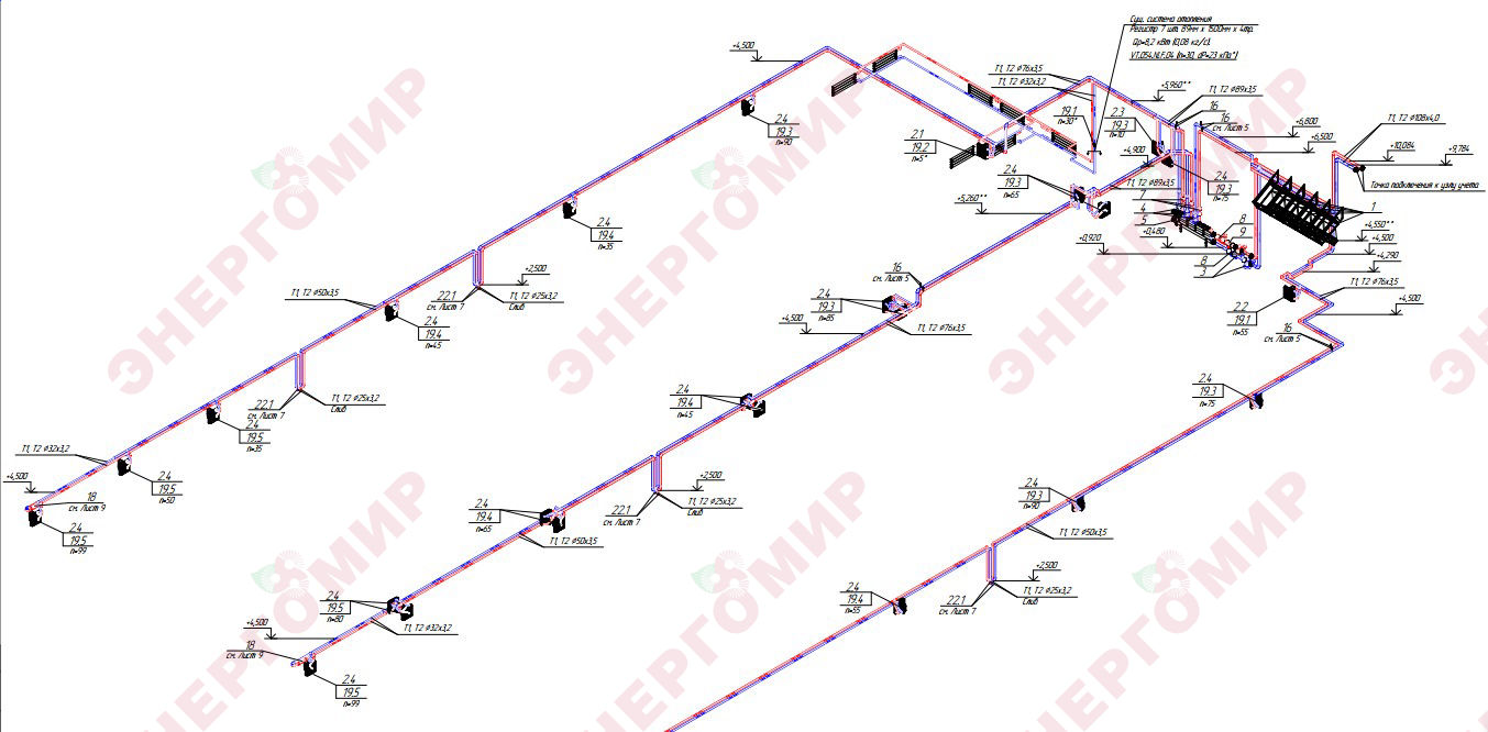 Аксонометрическая схема системы отопления: фрагмент Аксонометрическая схема системы отопления: фрагмент