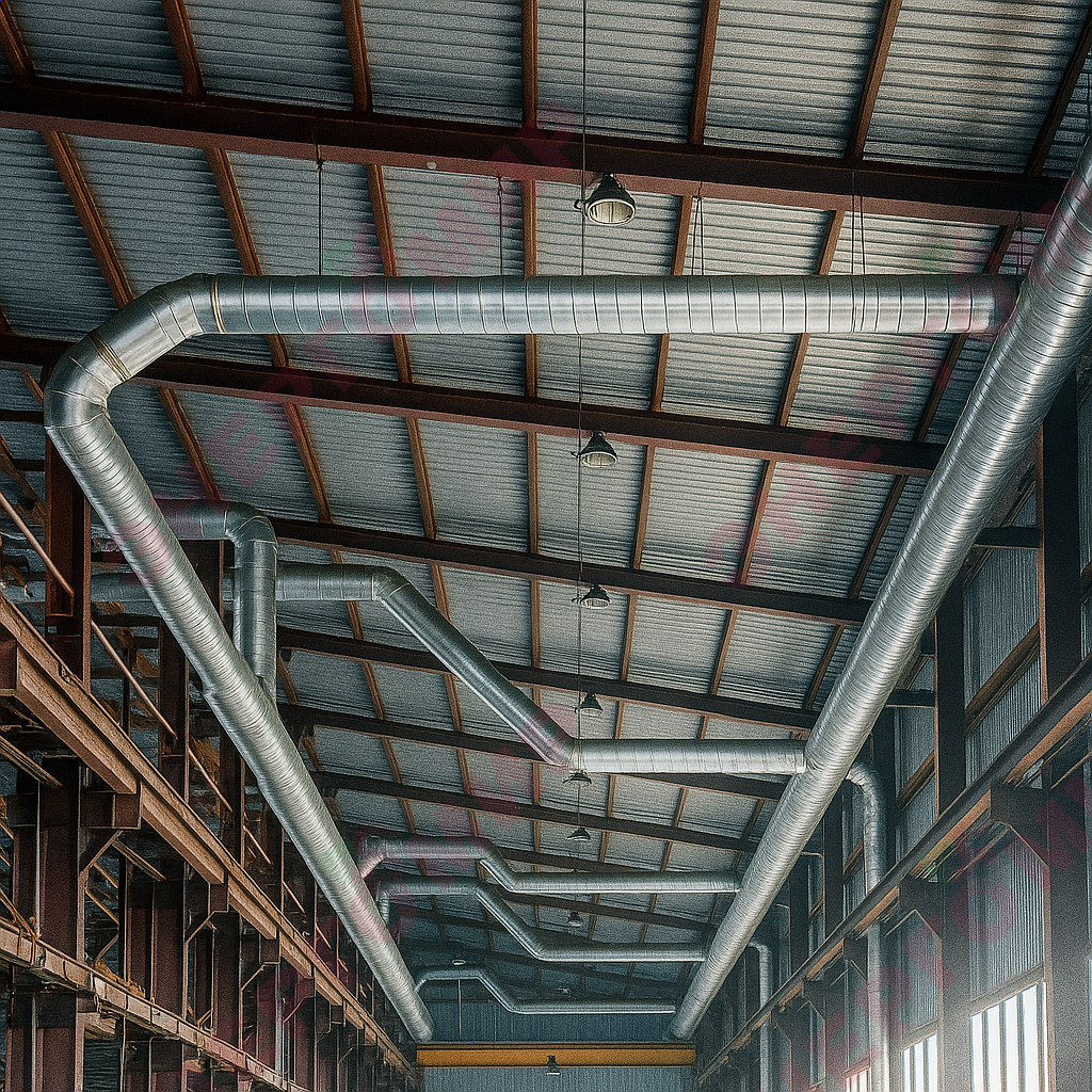 Воздуховоды системы отопления и вентиляции в цехе Воздуховоды системы отопления и вентиляции в цехе